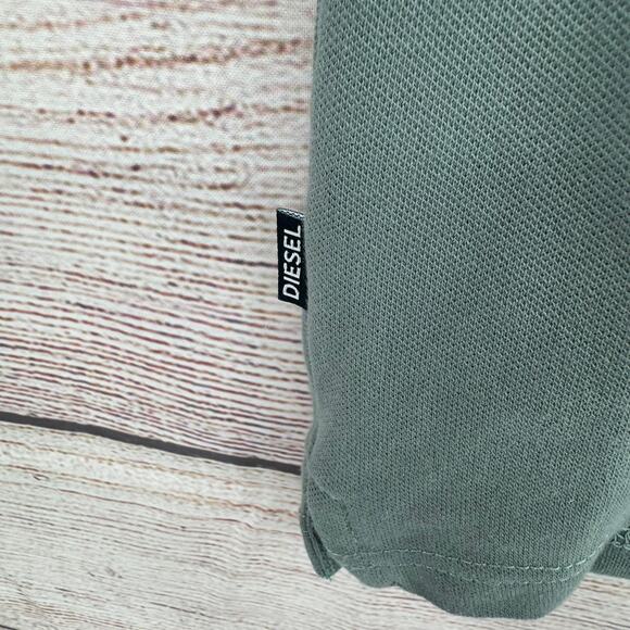 Diesel Jeans Short Sleeve Polo Shirt Mens XL Green Striped Collar - Picture 5 of 10